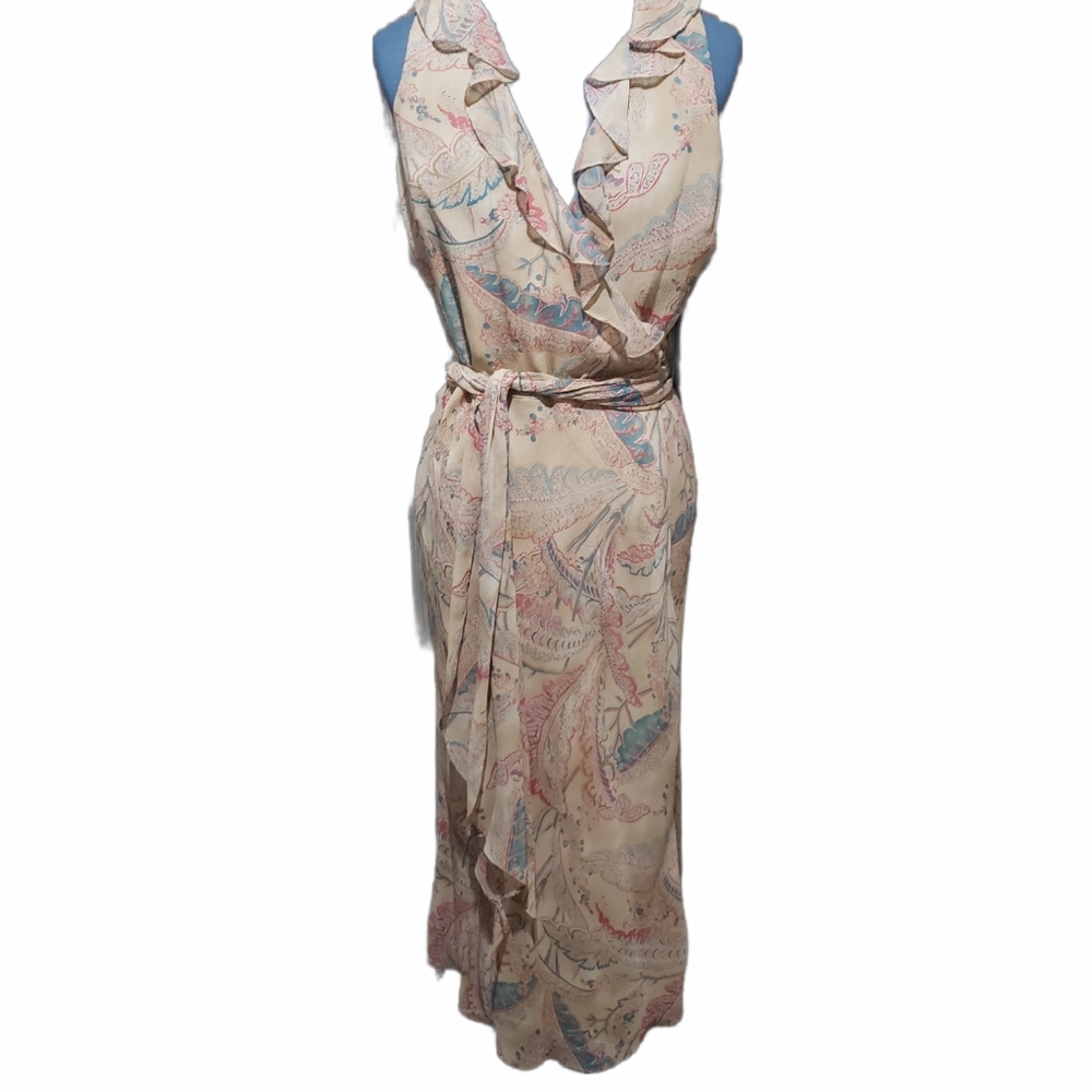 Lauren Ralph Lauren Size 6 Silk Wrap Dress Multi Colored Leaf Print